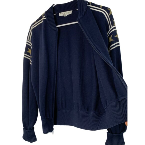 St. John Separates Womens Navy Gold Star Zip Cardigan Jacket Size P EUC 7848 - Picture 7 of 9